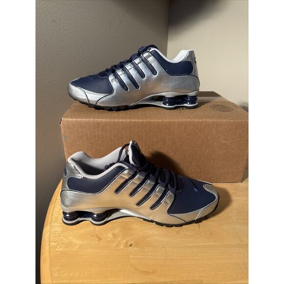 Size 10 - Nike Shox NZ Metallic Silver Midnight Navy NEW No Box - Picture 2 of 6